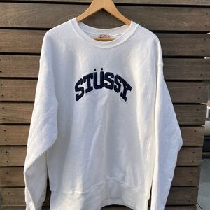 Stussy WORKGEAR White Crewneck Sweater | Size XL